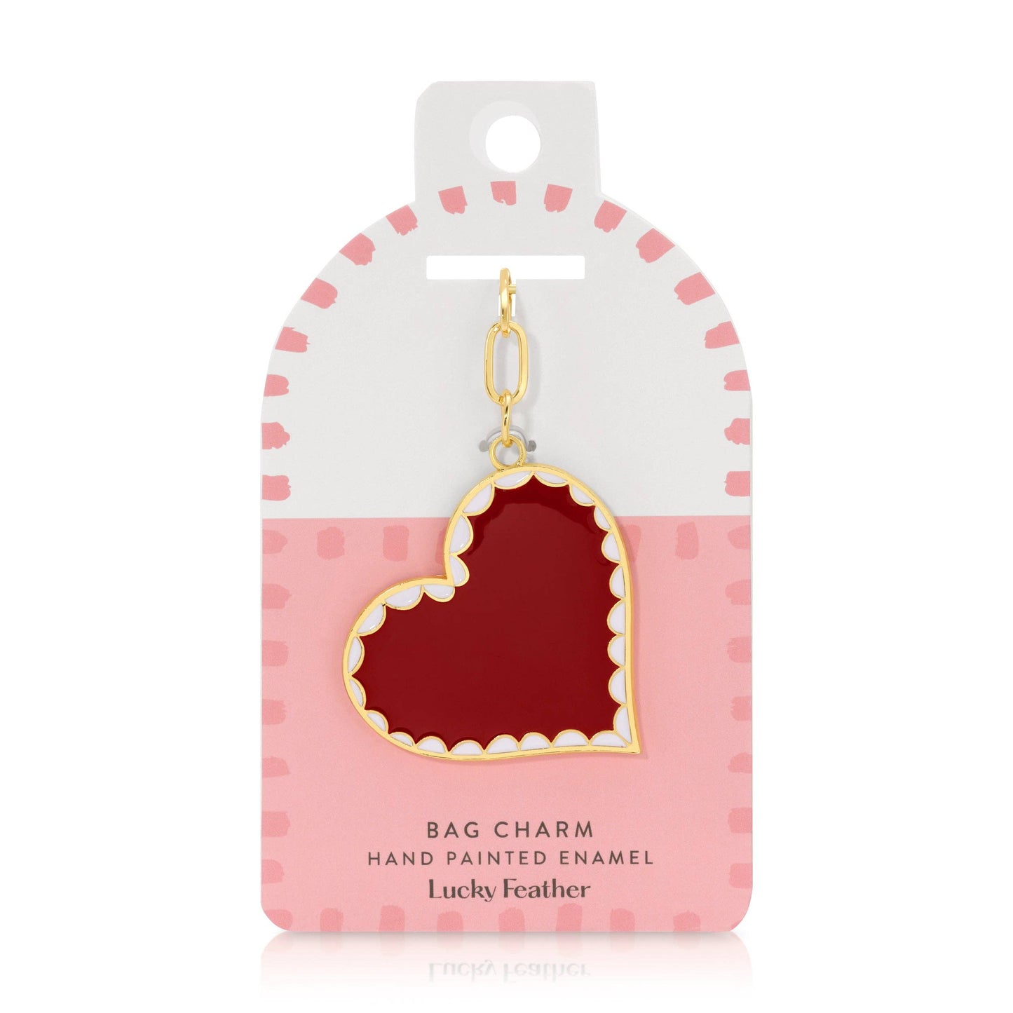 Lucky Feather - Enamel Bag Charm - Scalloped Heart