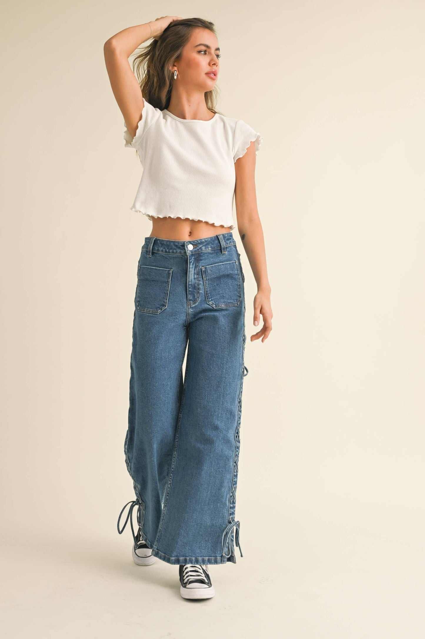 MIOU MUSE - MINI WAFFLE FABRIC SHORT SLEEVE TOP