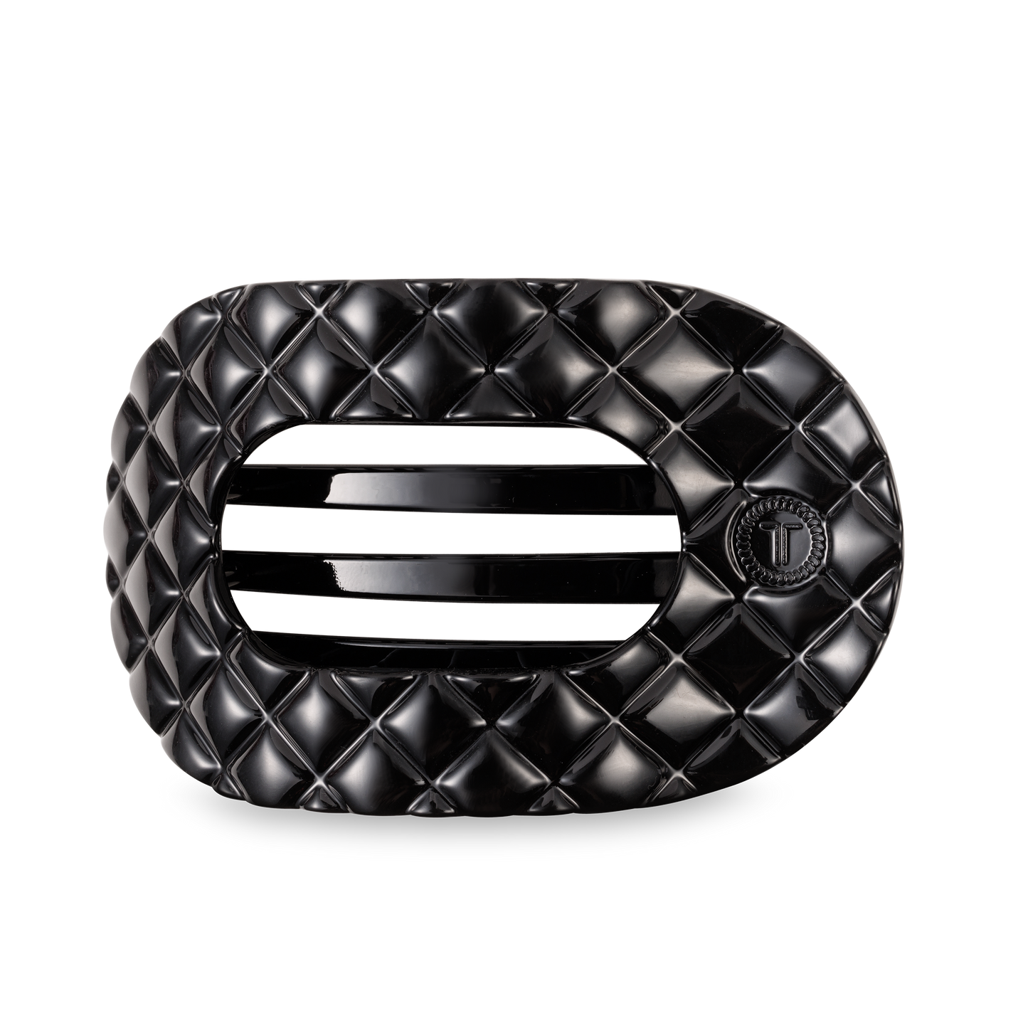 TELETIES - Flat Round Hair Clip | Large | Jet Black Quilted