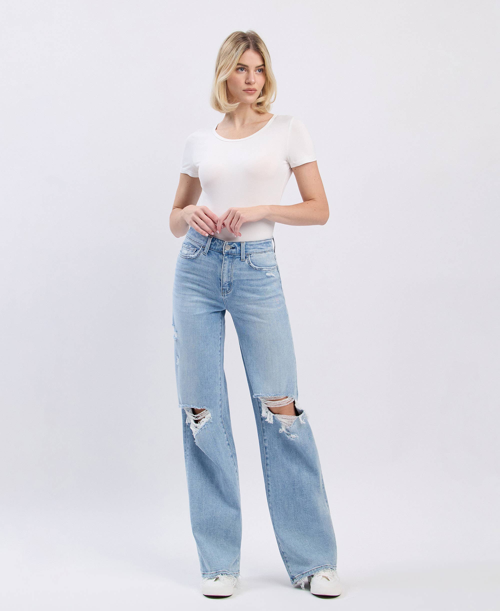 FLYING MONKEY - HIGH RISE DISTRESSED WIDE LEG JEANS