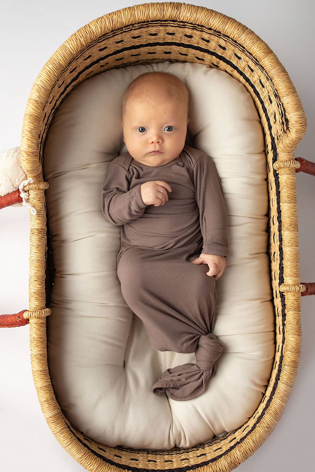Three Little Tots - Cocoa Brown Ribbed Knotted Newborn Baby Gown sleepwear