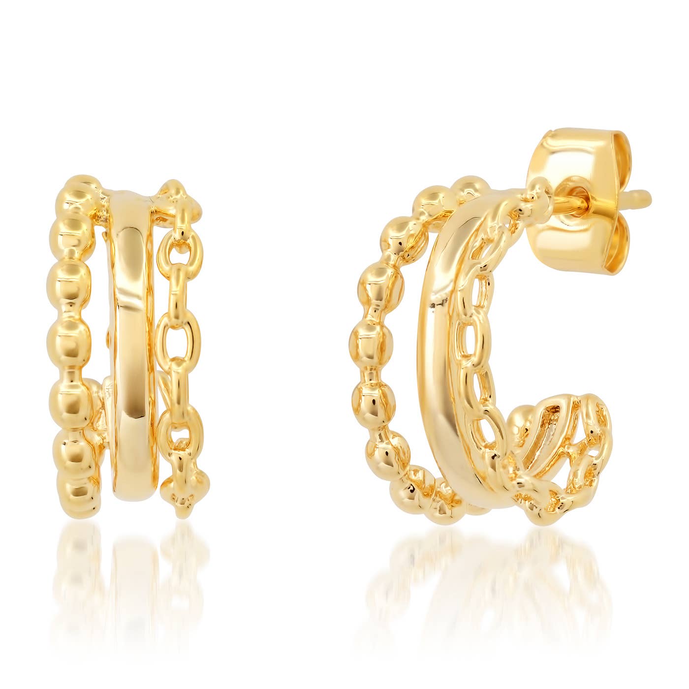 Tai Jewelry - Gold Chain Link Triple Hoops