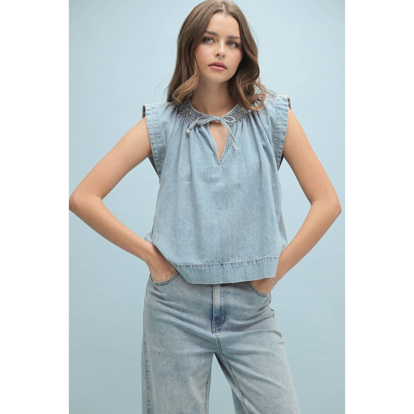 Wishlist Apparel - DENIM SLEEVELESS BLOUSE