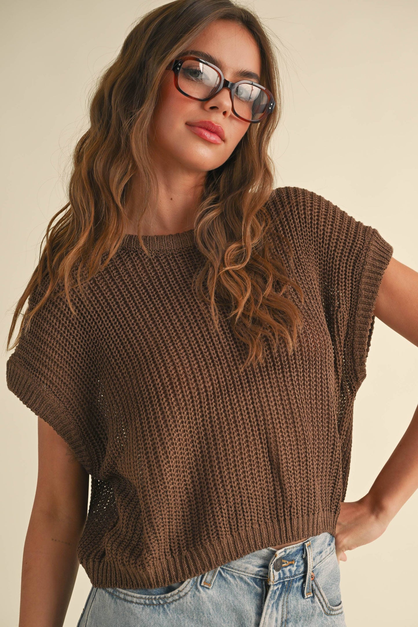 MIOU MUSE - DOLMAN SLEEVE KNITTED TOP - DENIM BLUE