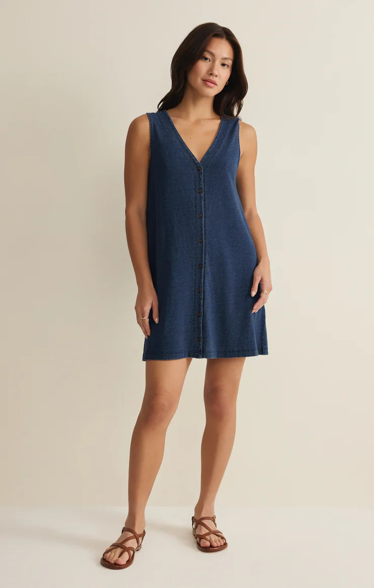 Z Supply Solace Jersey Knit Denim Mini Dress - Indigo