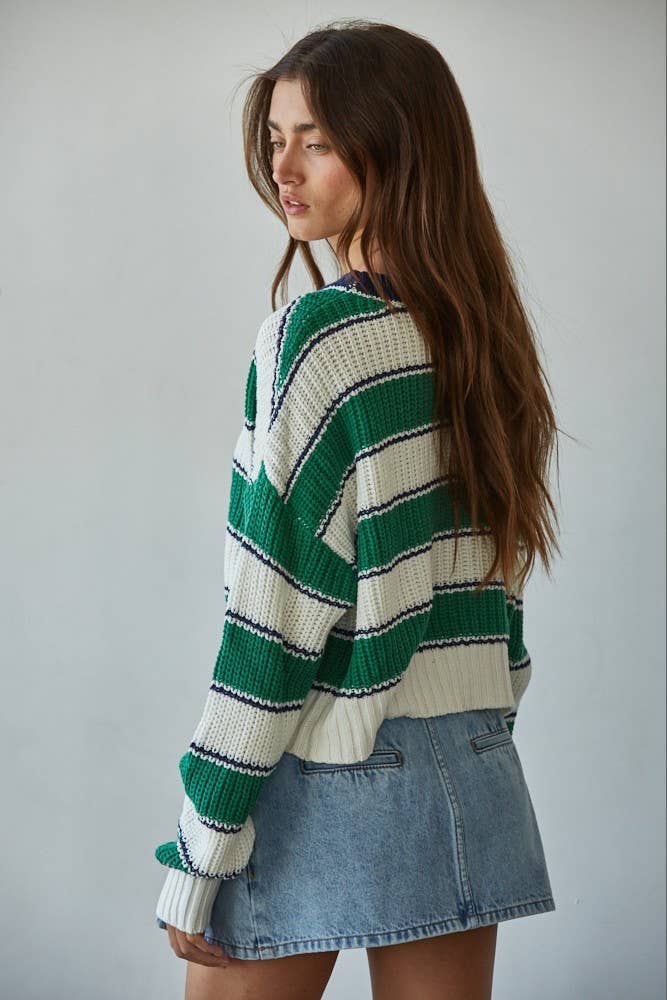 By Together - Knit Sweater Cotton Acrylic Striped Crew Pullover