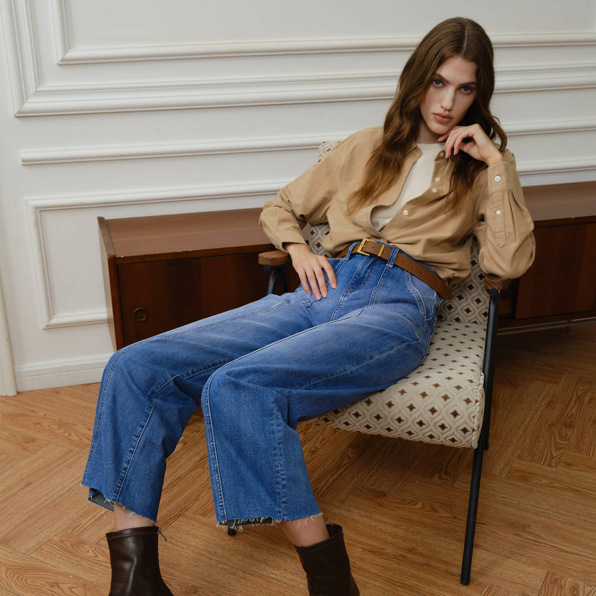 BAYEAS - HIGH RISE RELAXED STRAIGHT JEANS WITH RAW HEM