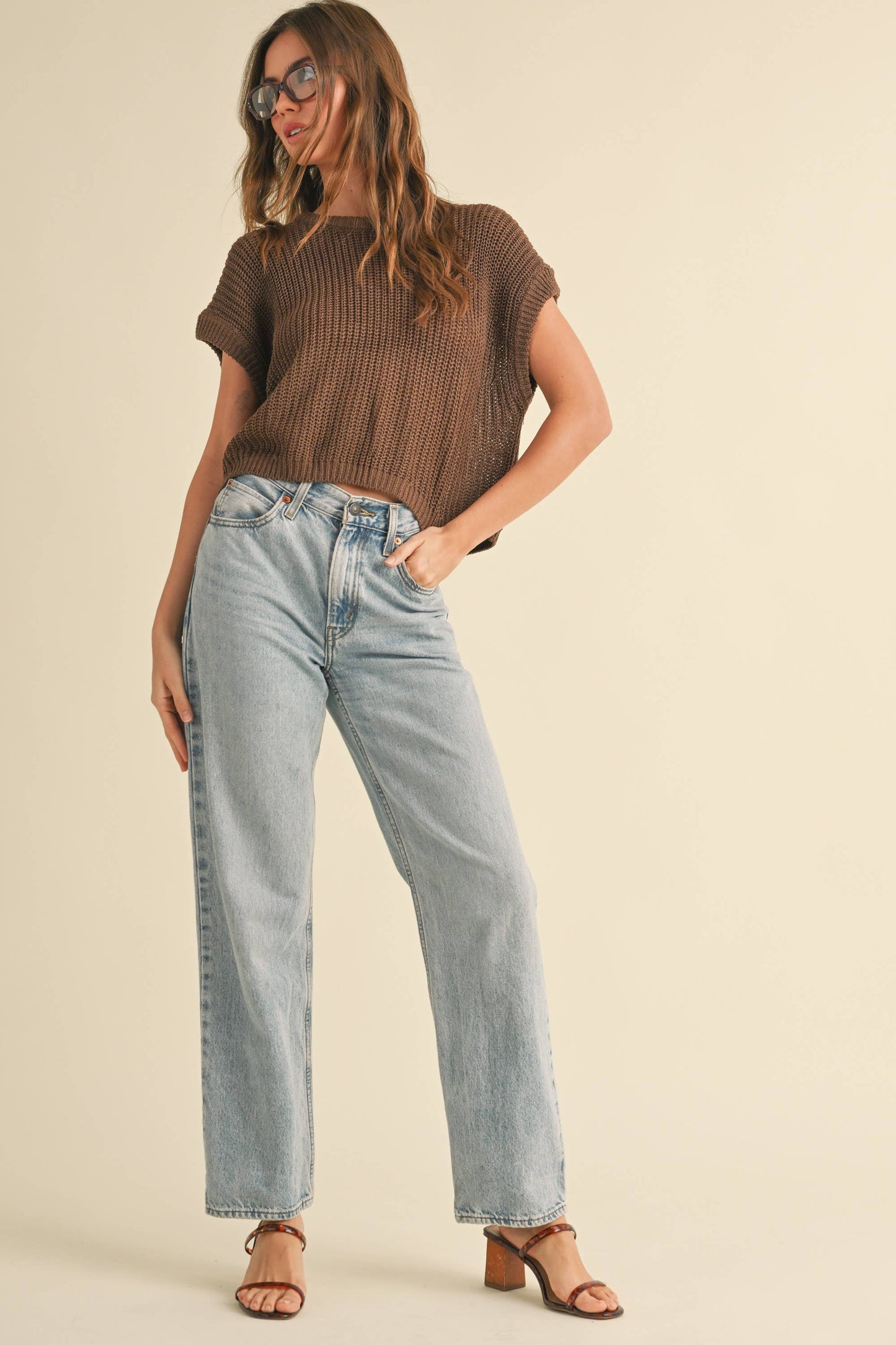 MIOU MUSE - DOLMAN SLEEVE KNITTED TOP - DENIM BLUE