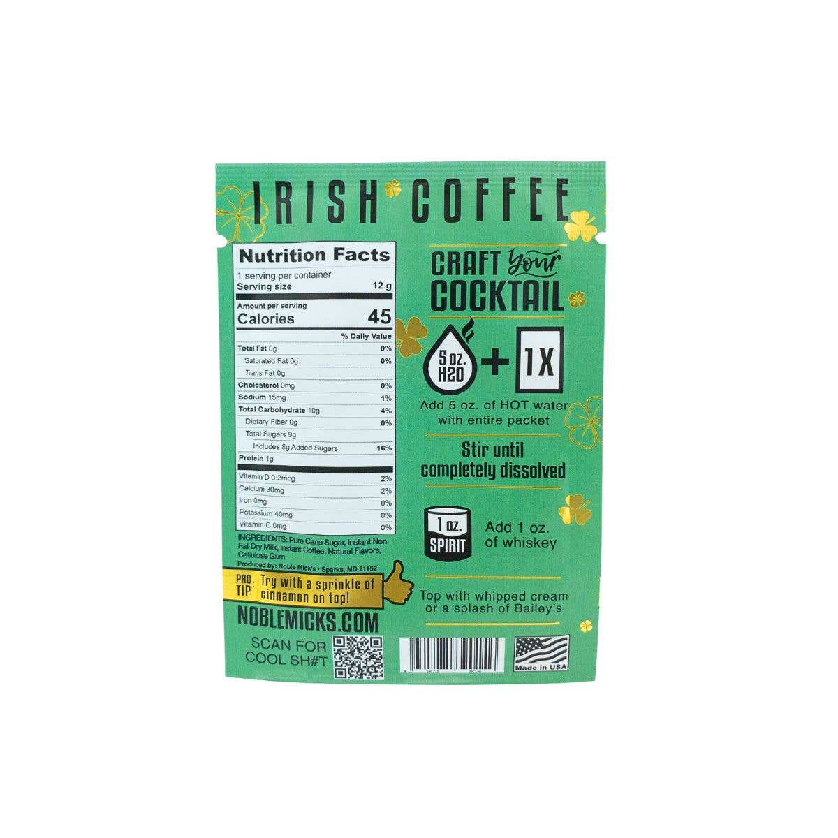 NOBLE MICK'S - Single Serve Craft Cocktails - Irish Coffee Single Serve Craft Cocktail