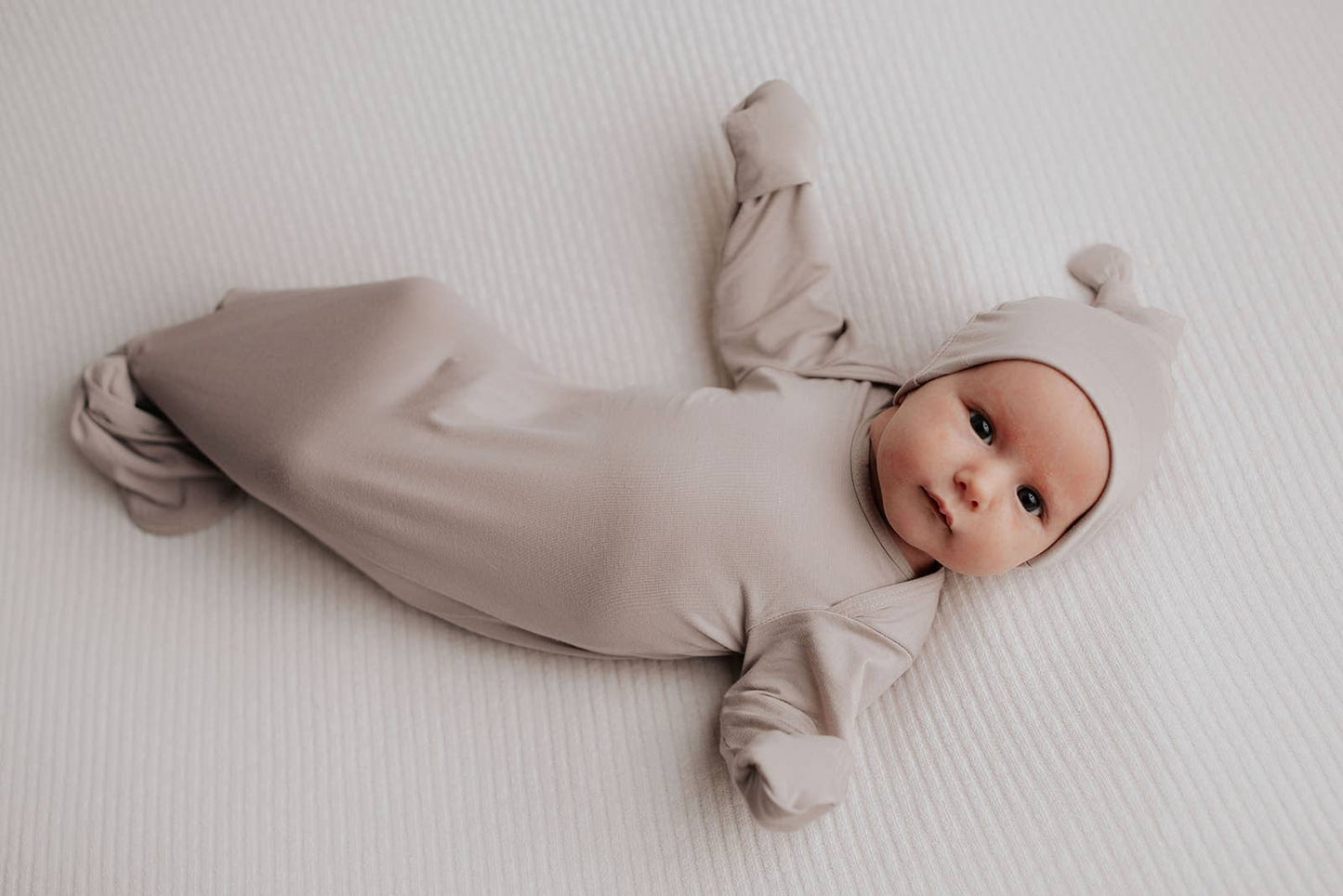 Three Little Tots - Harbor Mist Taupe Knotted Gown