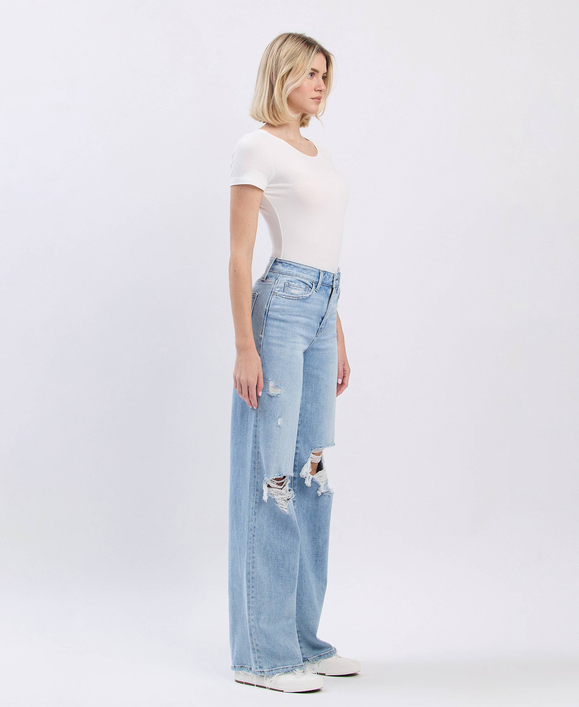 FLYING MONKEY - HIGH RISE DISTRESSED WIDE LEG JEANS