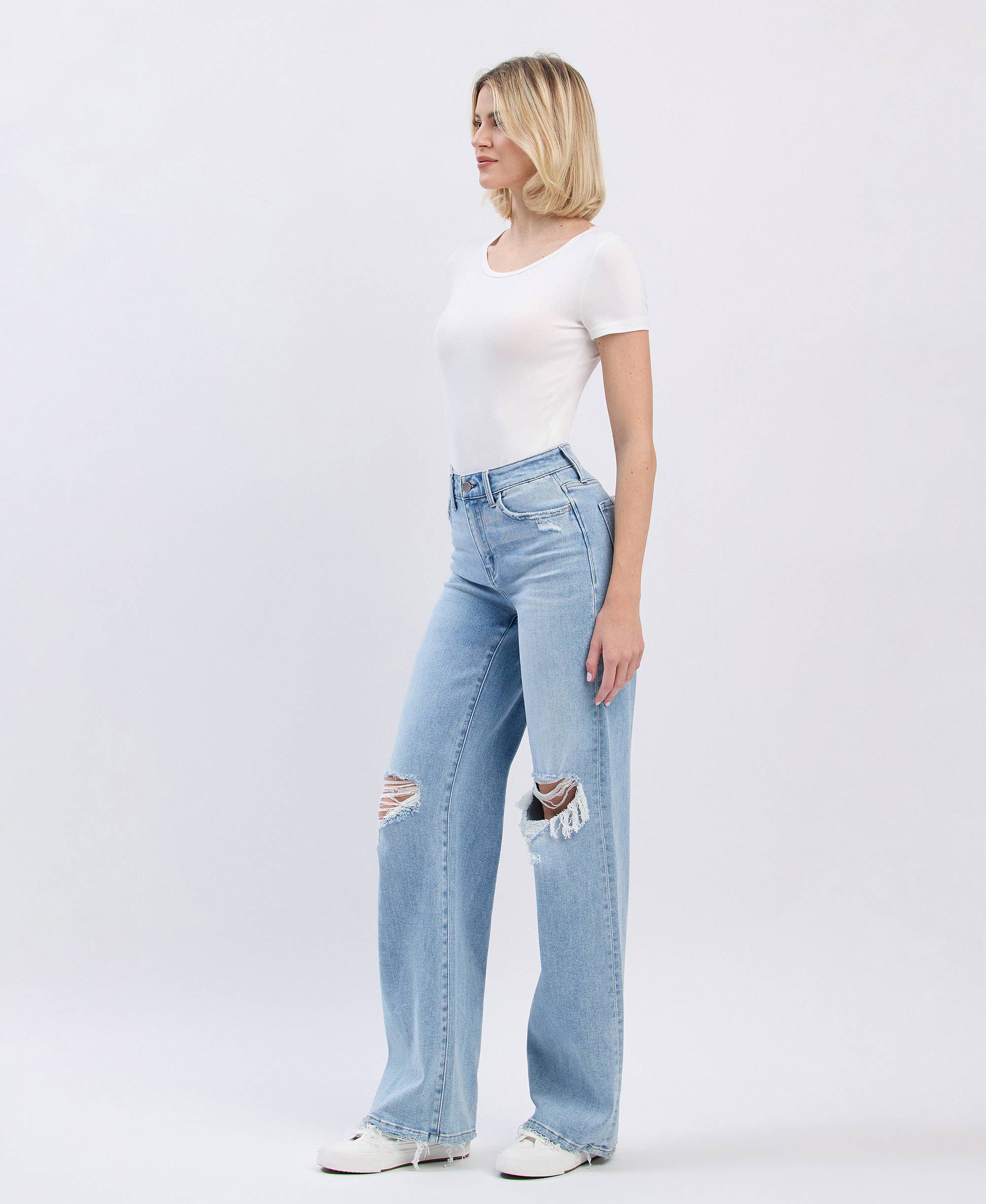 FLYING MONKEY - HIGH RISE DISTRESSED WIDE LEG JEANS