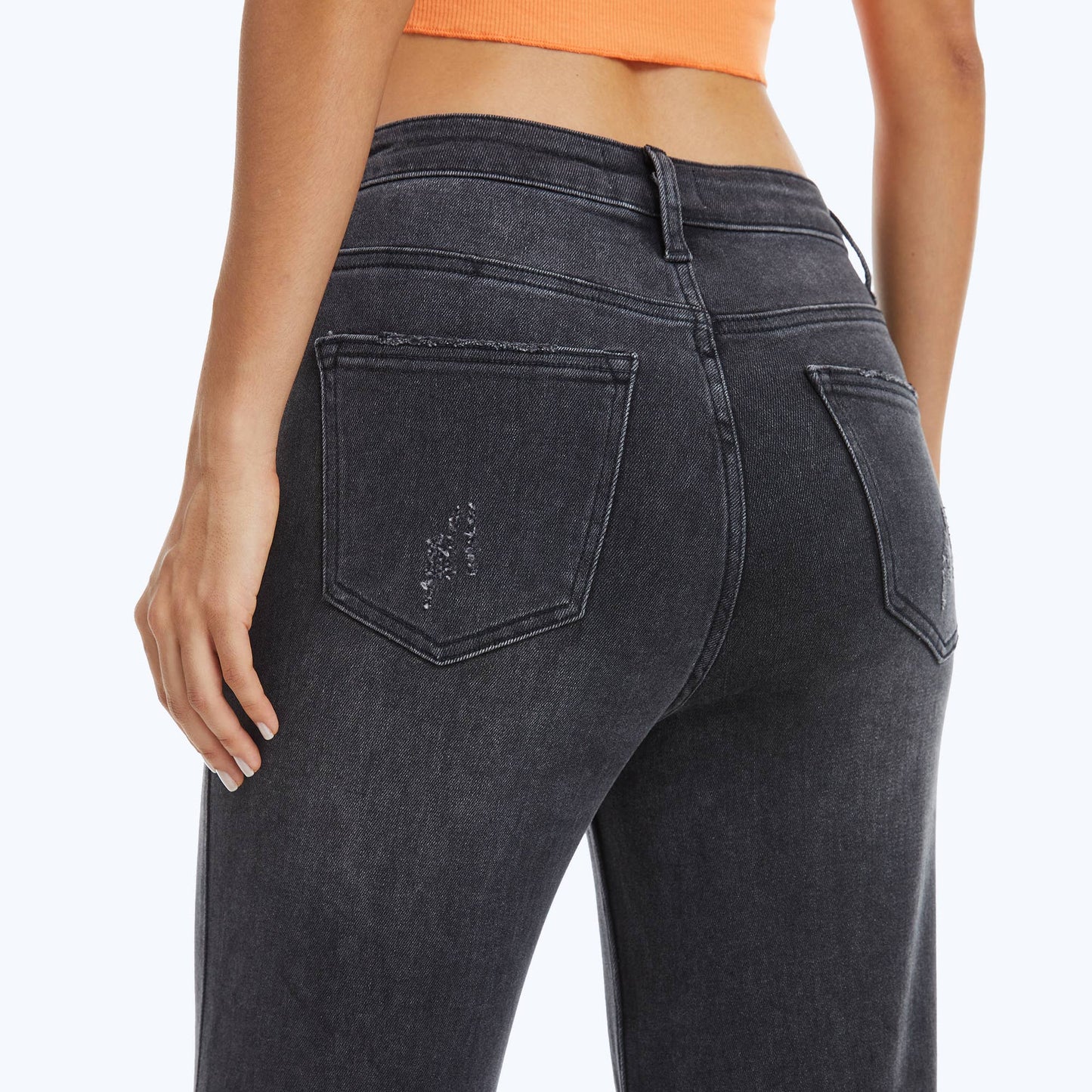 BAYEAS - HIGH RISE WIDE LEG JEANS WITH FRAYED HEM