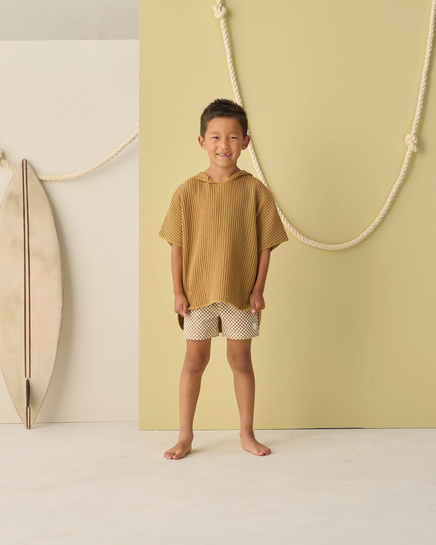 RYLEE + CRU BOYS BOARDSHORT - OCRE CHECK