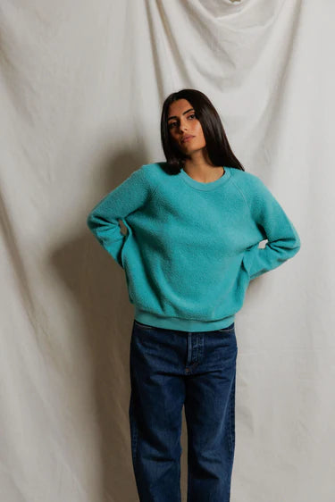 perfectwhitetee - ziggy inside out shrunken sweatshirt - teal blue