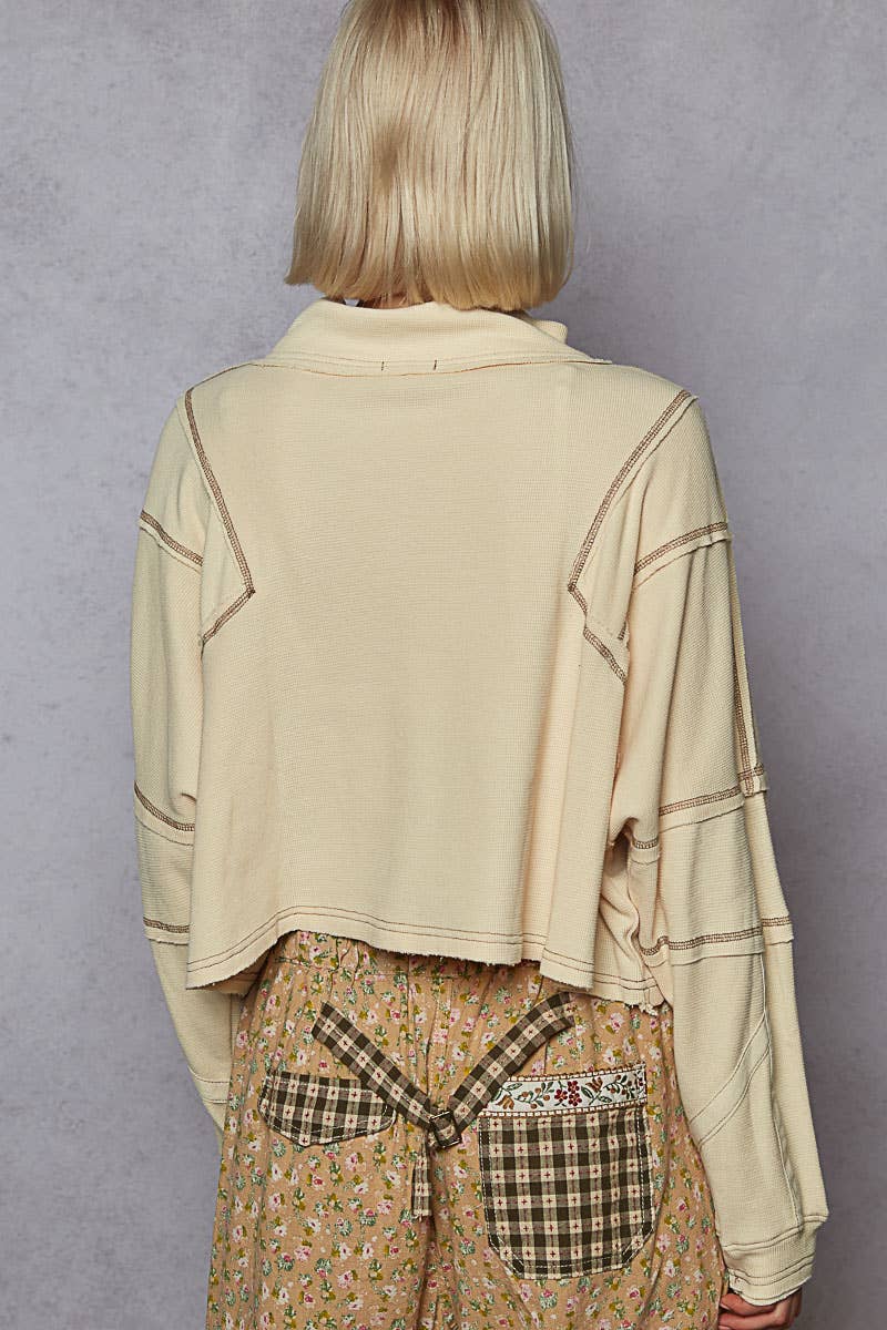 Pol Clothing - High neck zipper front long sleeve crop top