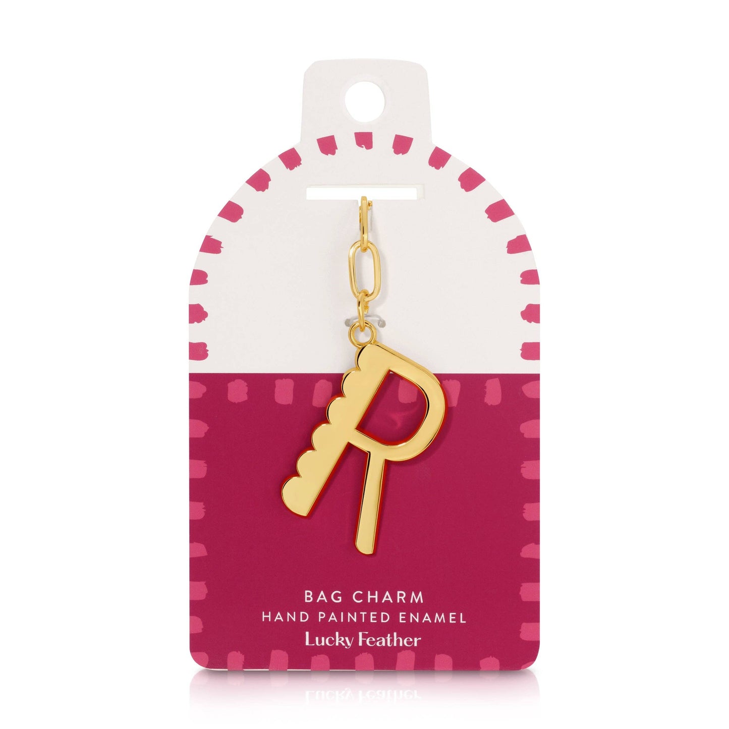 Lucky Feather - Enamel Bag Charm / Keychain - Letter - R