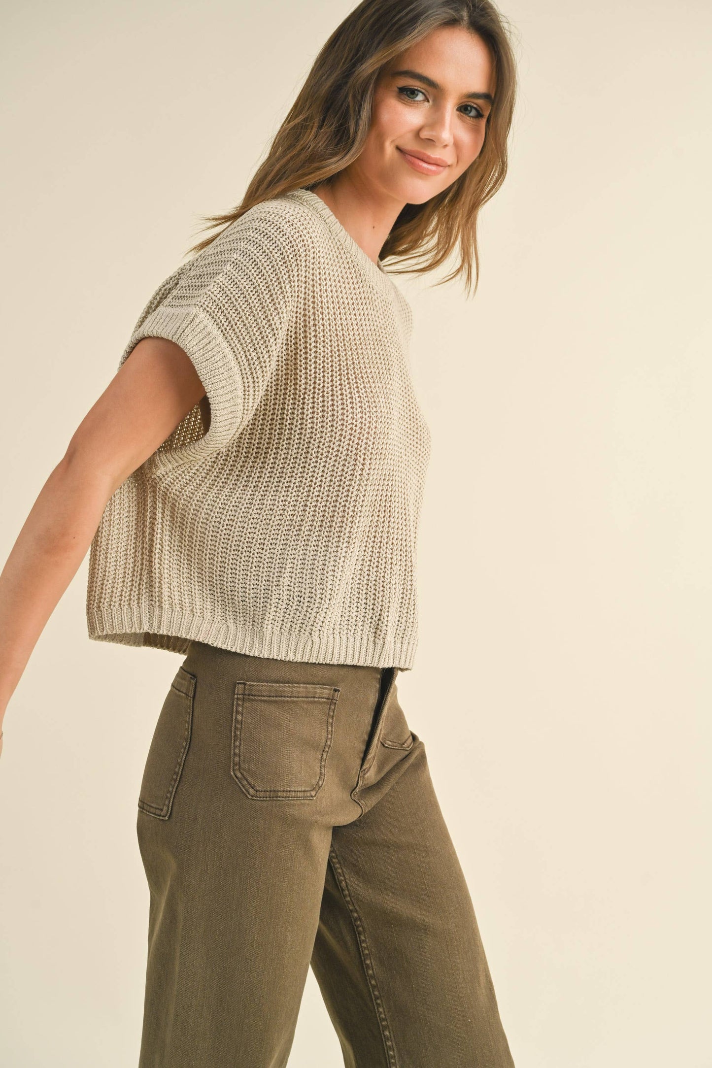 MIOU MUSE - DOLMAN SLEEVE KNITTED TOP - DENIM BLUE