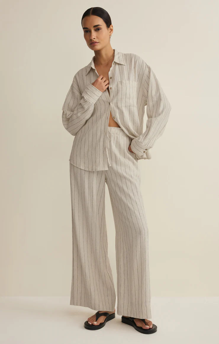 Z Supply Alfie Linen Striped Button Up Top
