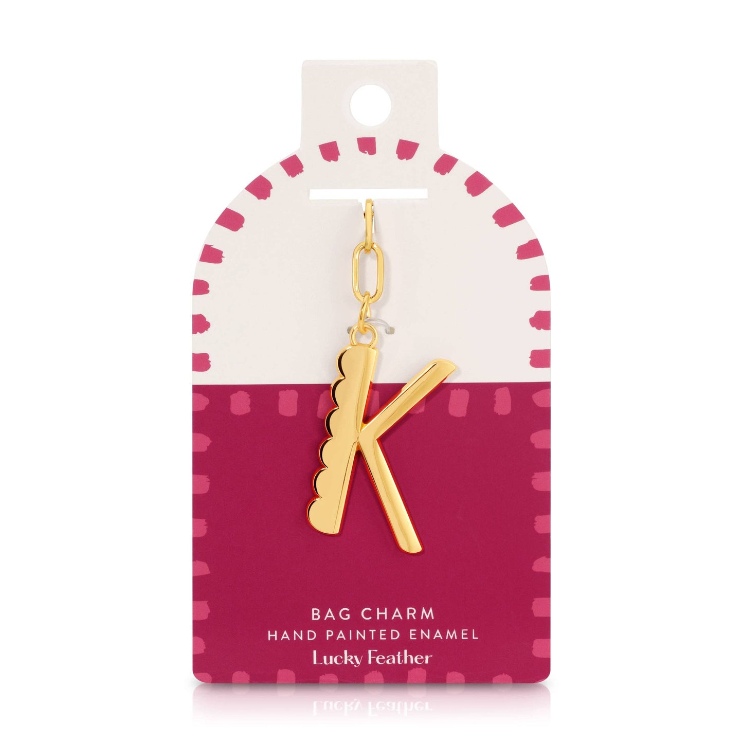 Lucky Feather - Enamel Bag Charm / Keychain - Letter - K