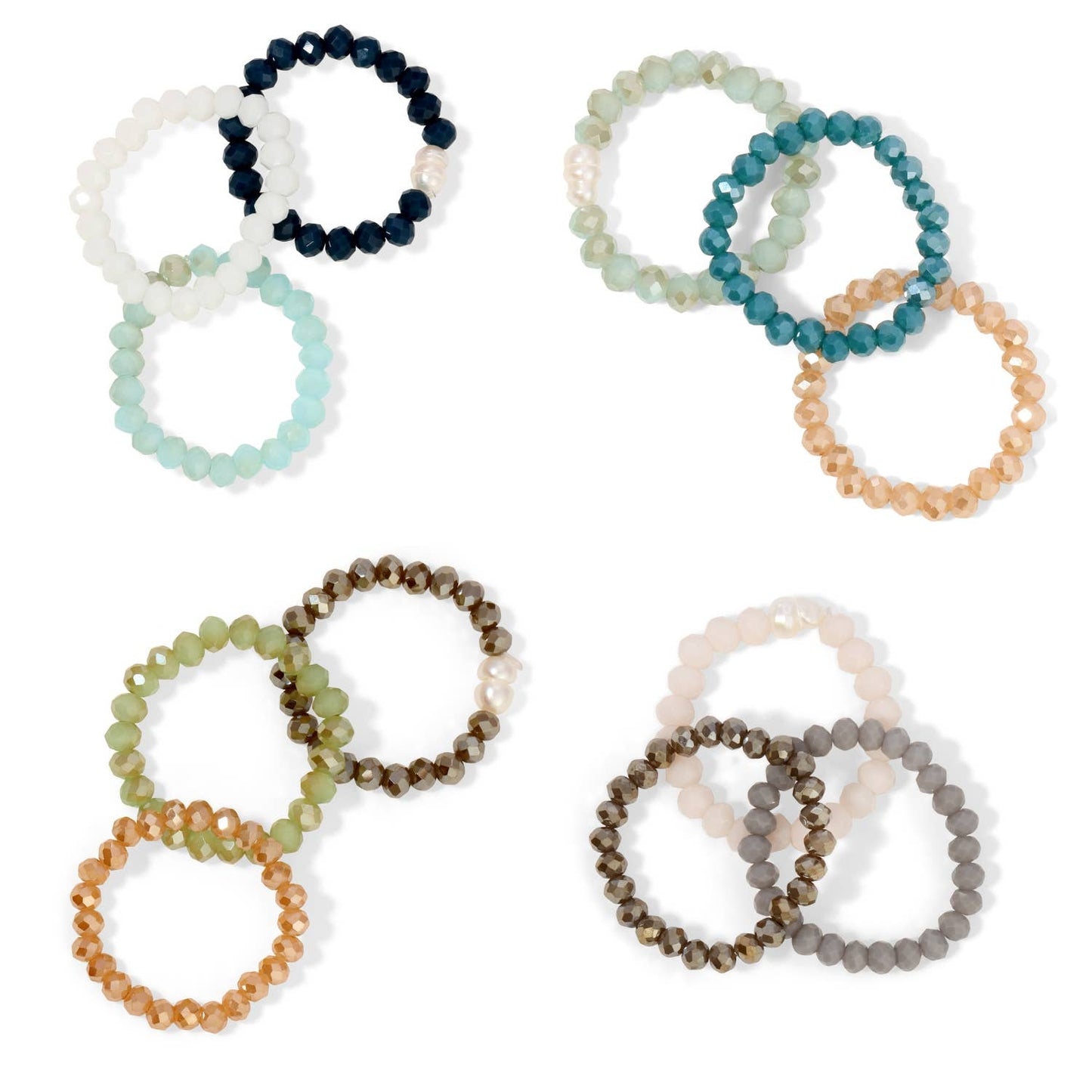 Splendid Iris - Set/3 Crystal & Pearl Rings