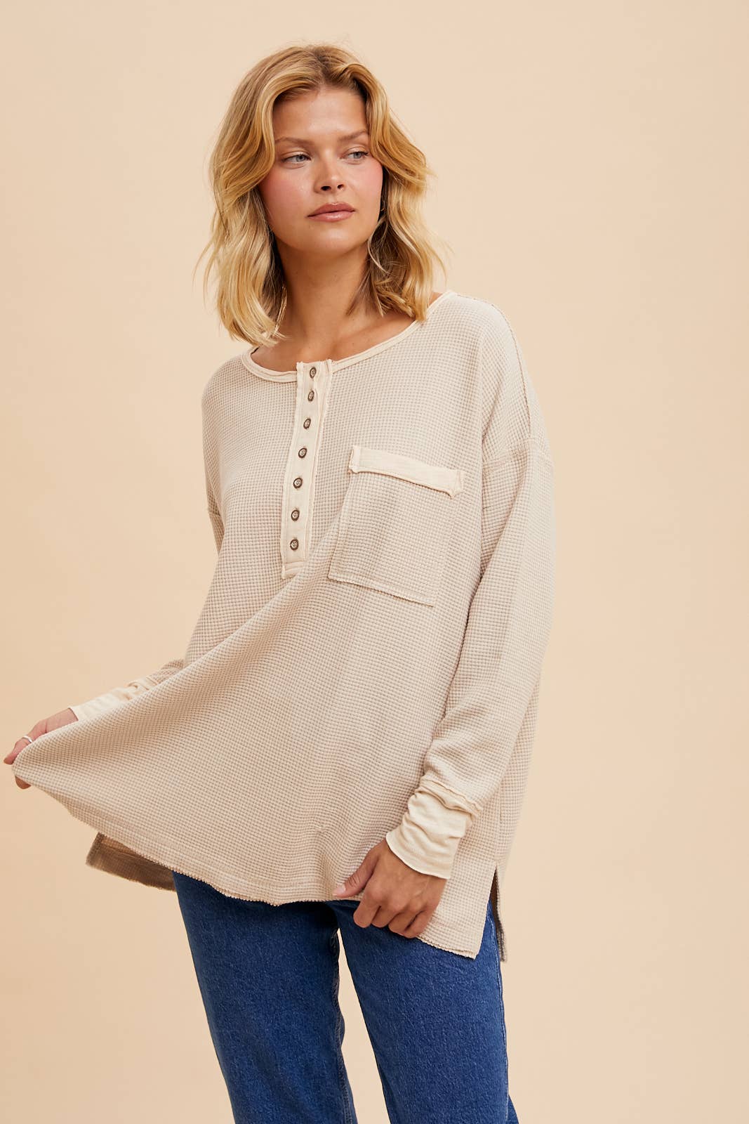 In Loom - GARMENT WASHED CONTRAST HENLEY