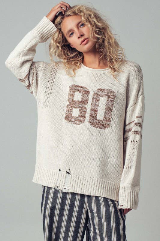 Urban Daizy - Varsity 80 Distressed Knit Pullover
