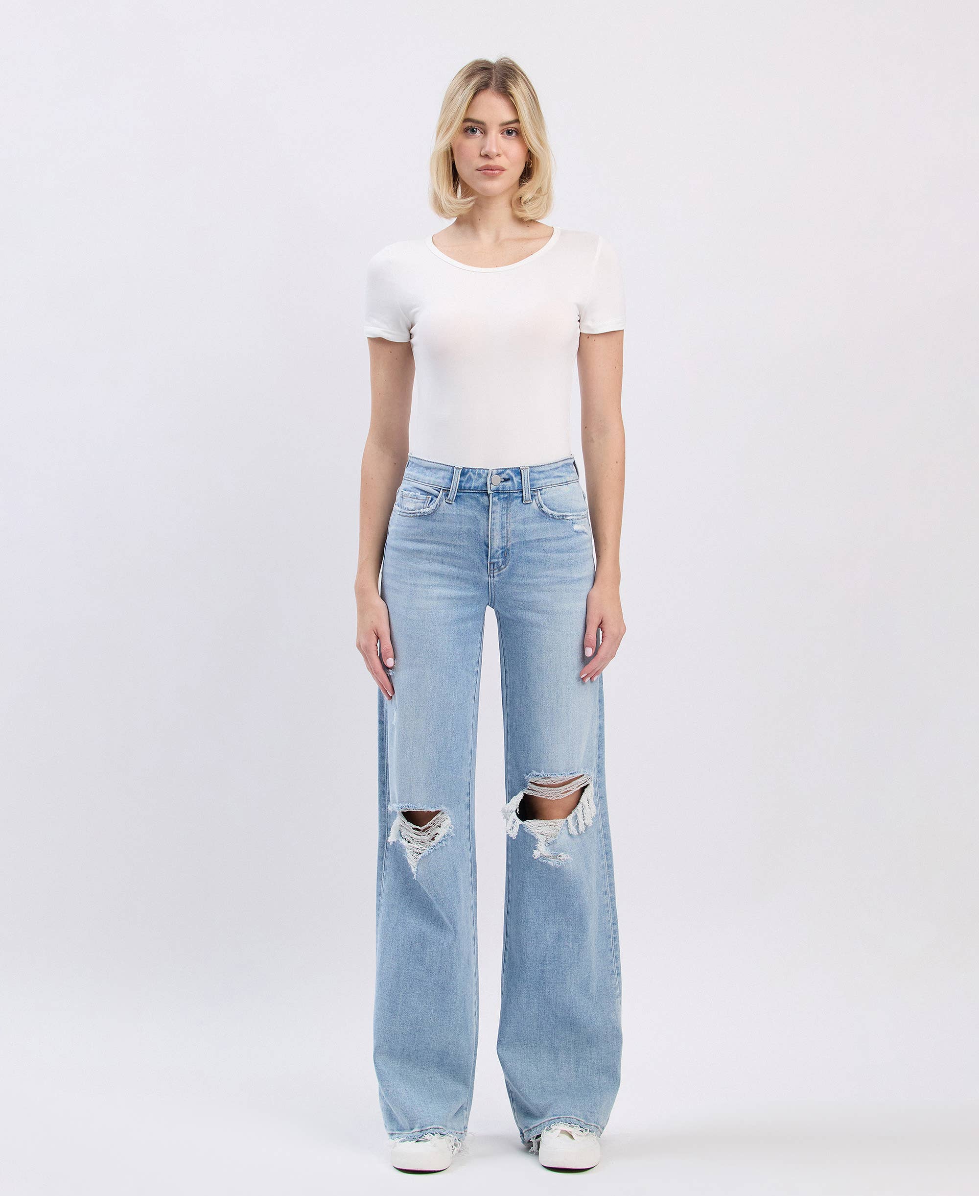 FLYING MONKEY - HIGH RISE DISTRESSED WIDE LEG JEANS