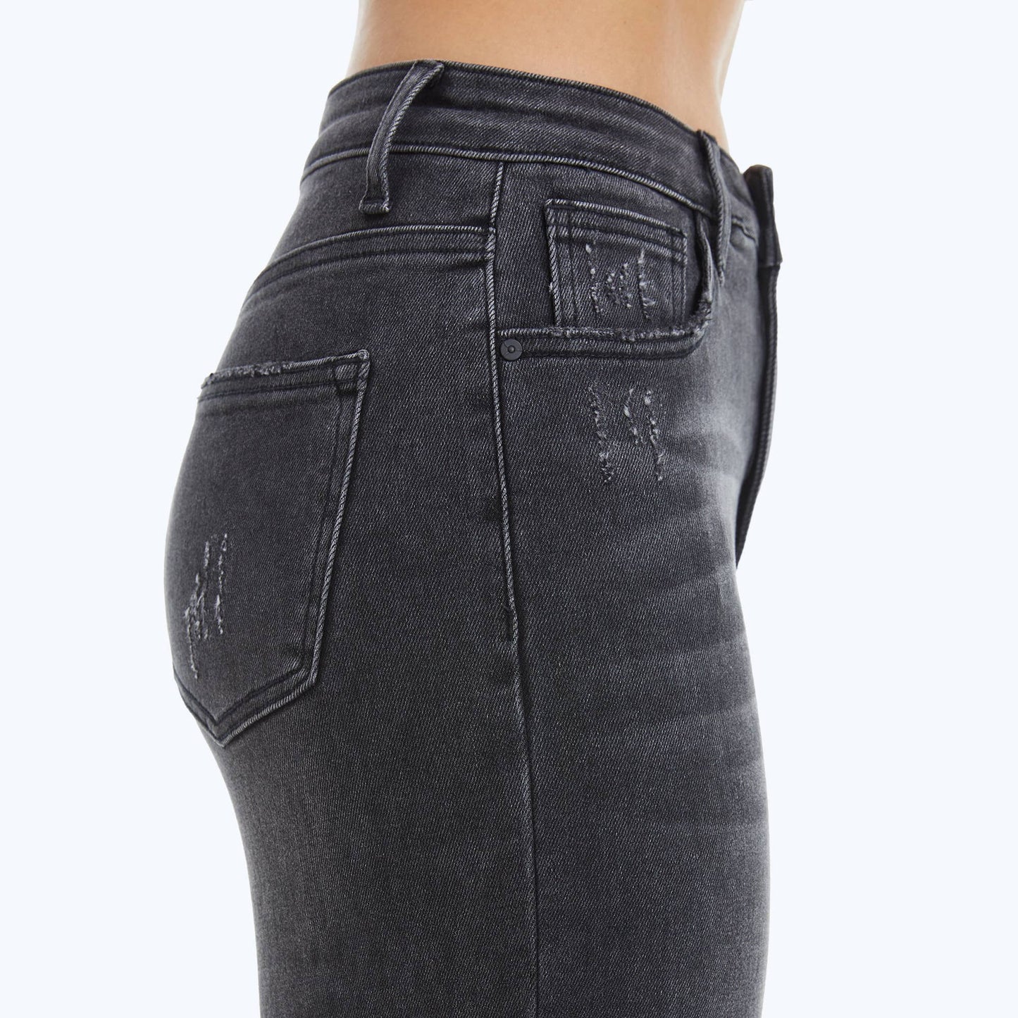 BAYEAS - HIGH RISE WIDE LEG JEANS WITH FRAYED HEM