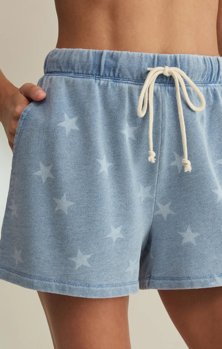 Z Supply Written Stars Denim Terry Shorts - Ocean Air Indigo