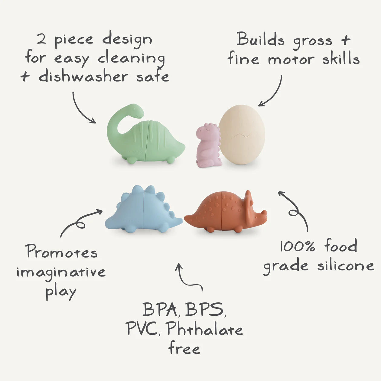 Mushie Dino Bath Toy Play Set - Set of 4