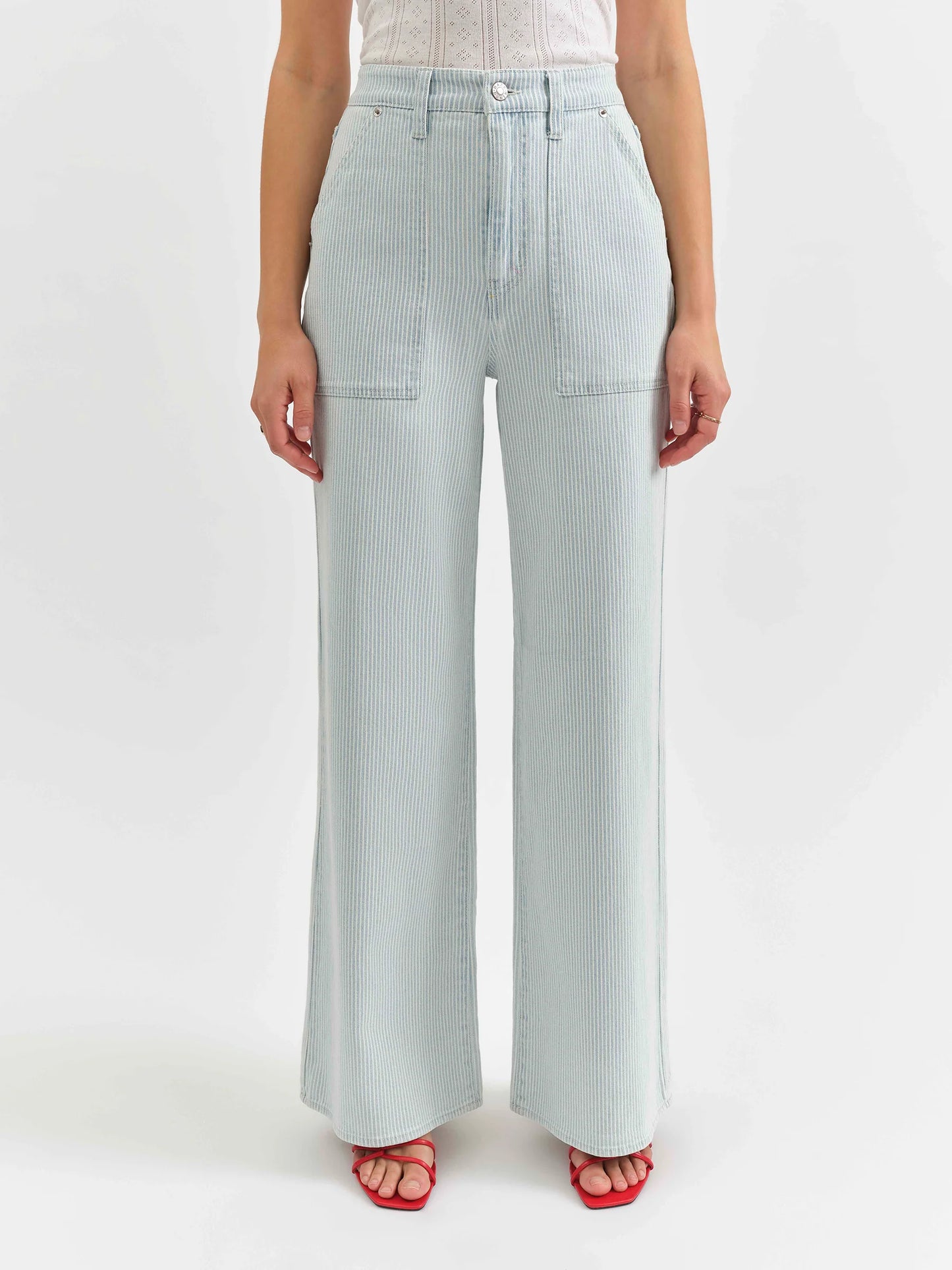 Daze Far Our Utility High Rise Wide Leg Jeans - Blue Bell Stripe