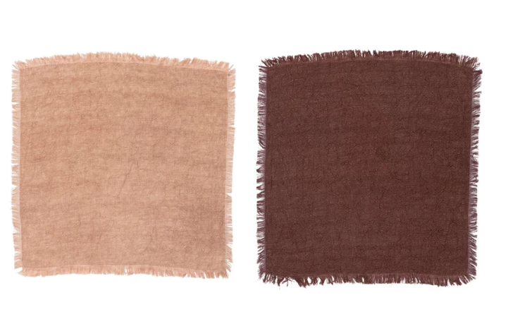 Stonewashed Linen Napkins w/ Fringe - Putty & Aubergine - Set of 4