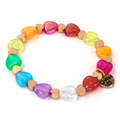 Charm It! Gold Rainbow Heart Stretch Bead Bracelet