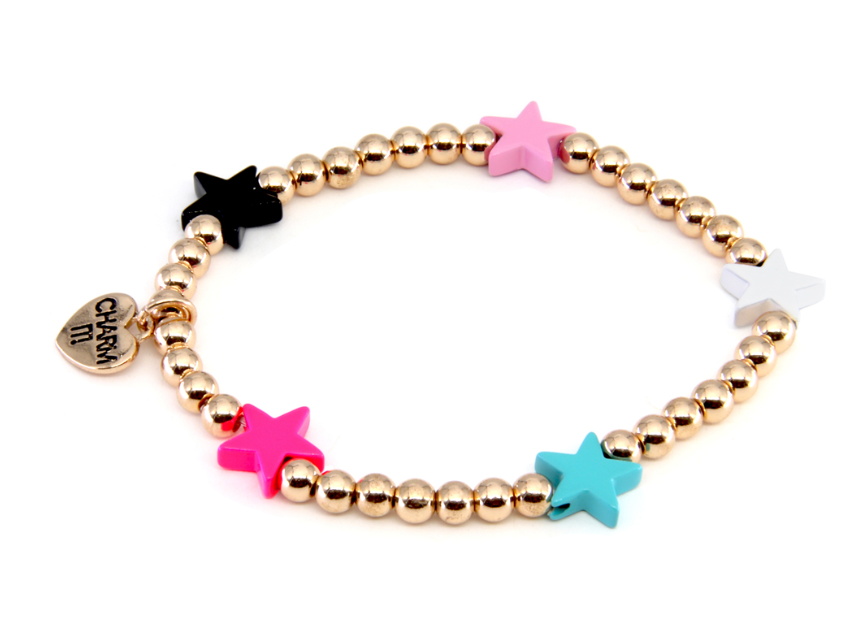 Charm It! Gold Bead Multi Star Stretch Bracelet