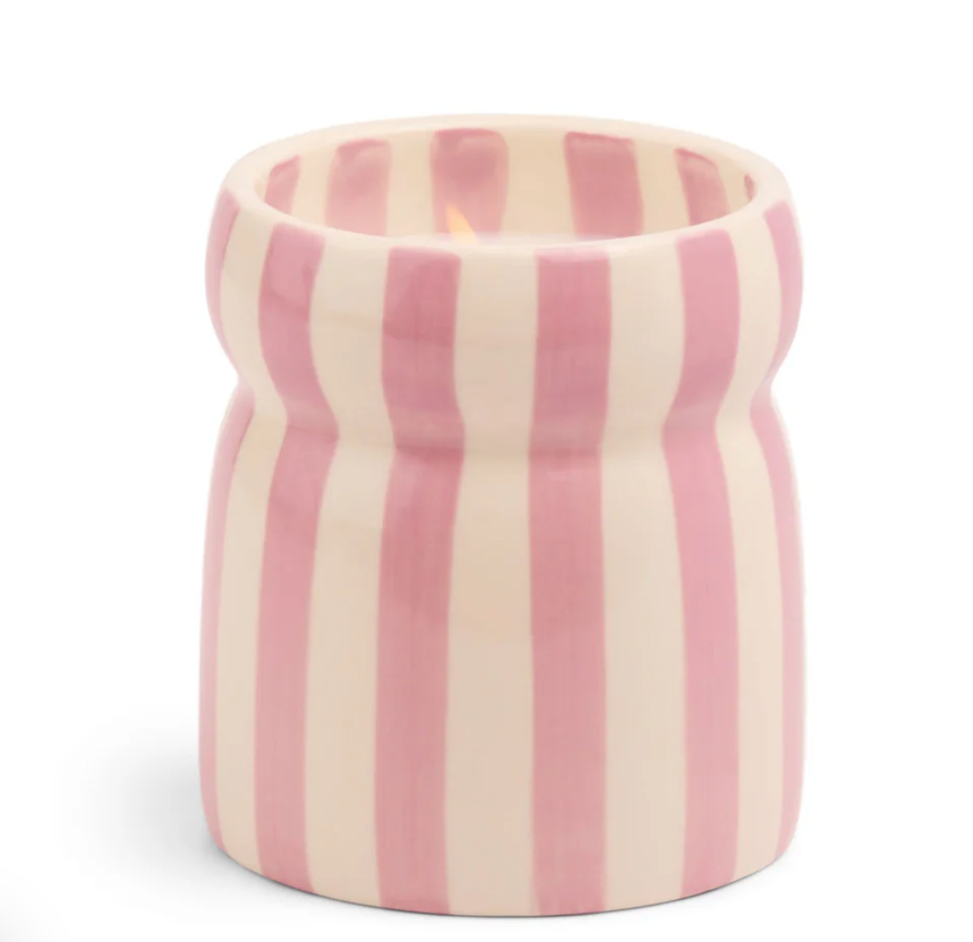 Paddywax 6.5 Oz Cabana Lavender Striped Ceramic Candle - Grecian Sand