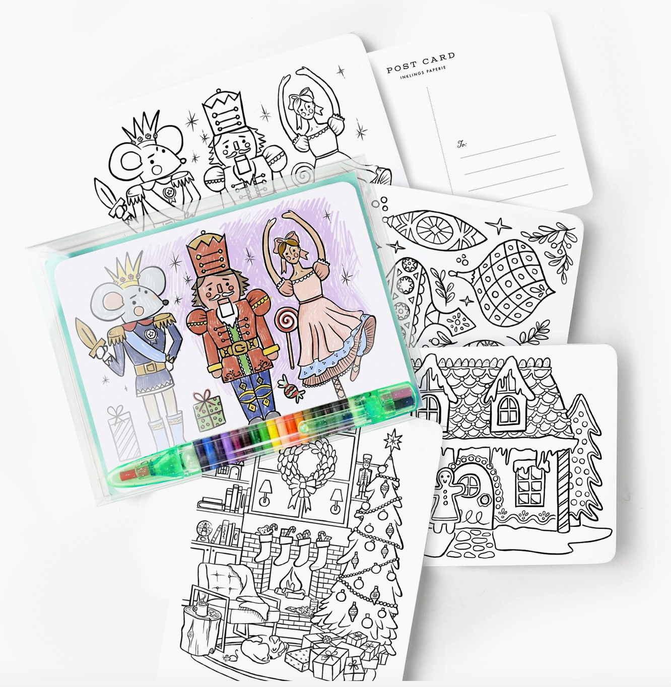Inklings Paperie - Color-in Postcard Kit - Holiday