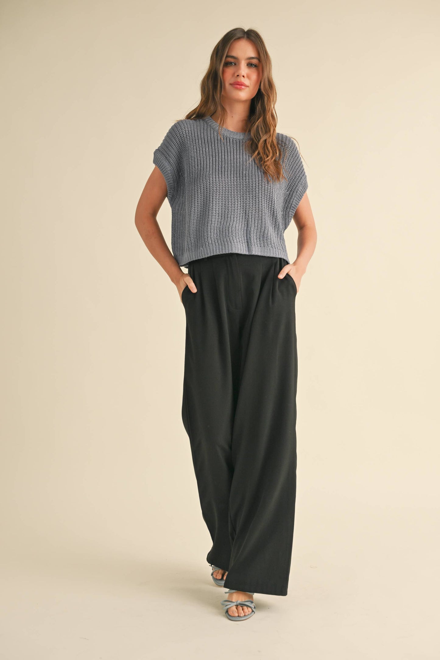 MIOU MUSE - DOLMAN SLEEVE KNITTED TOP - DENIM BLUE