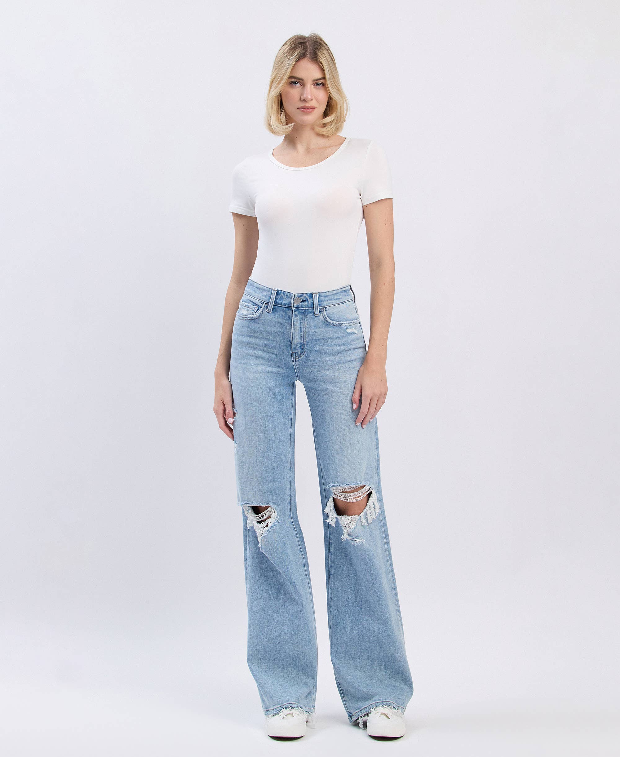 FLYING MONKEY - HIGH RISE DISTRESSED WIDE LEG JEANS