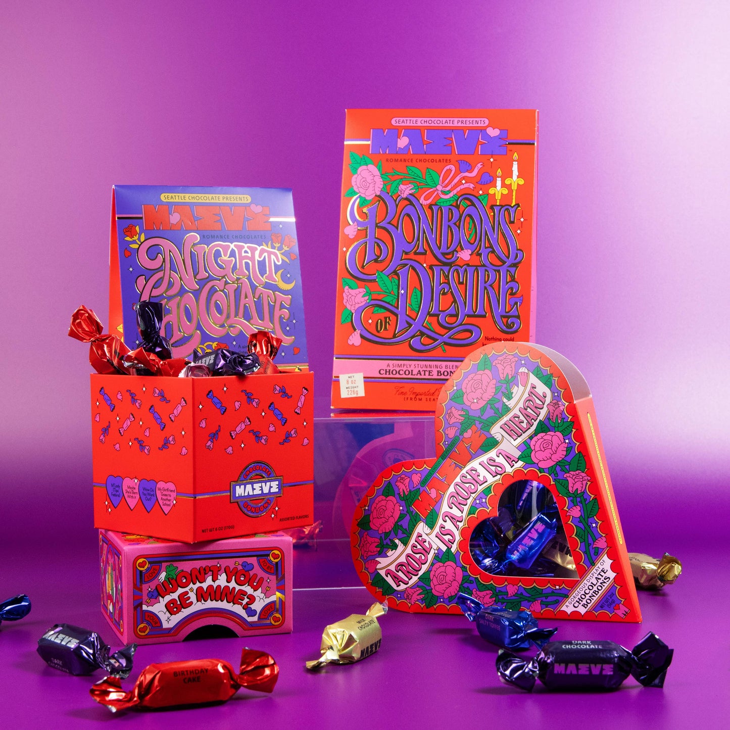 Seattle Chocolate Presents Maeve - NEW! Valentine's - Night Chocolate Bonbon Box - 4oz