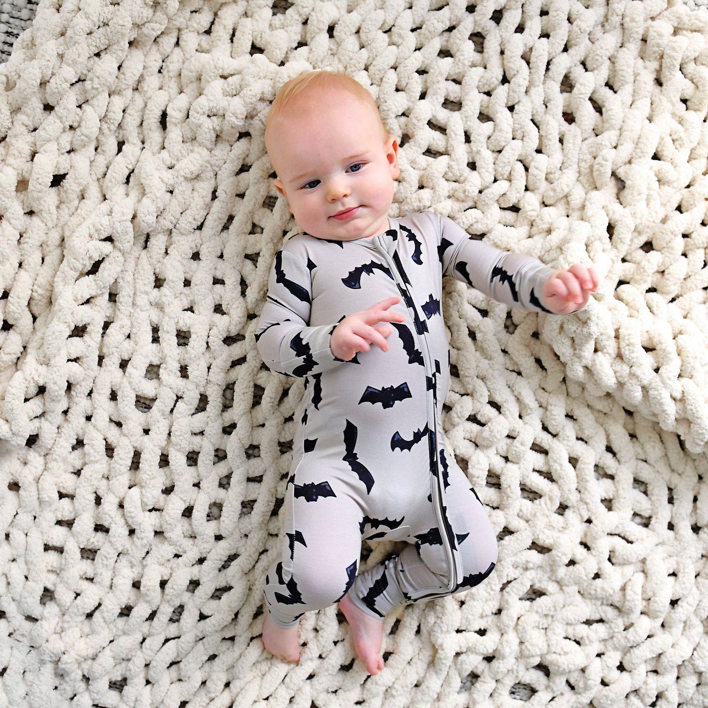 Gigi and Max - Vlad Gray Bats ZIP Bamboo Halloween One-Piece