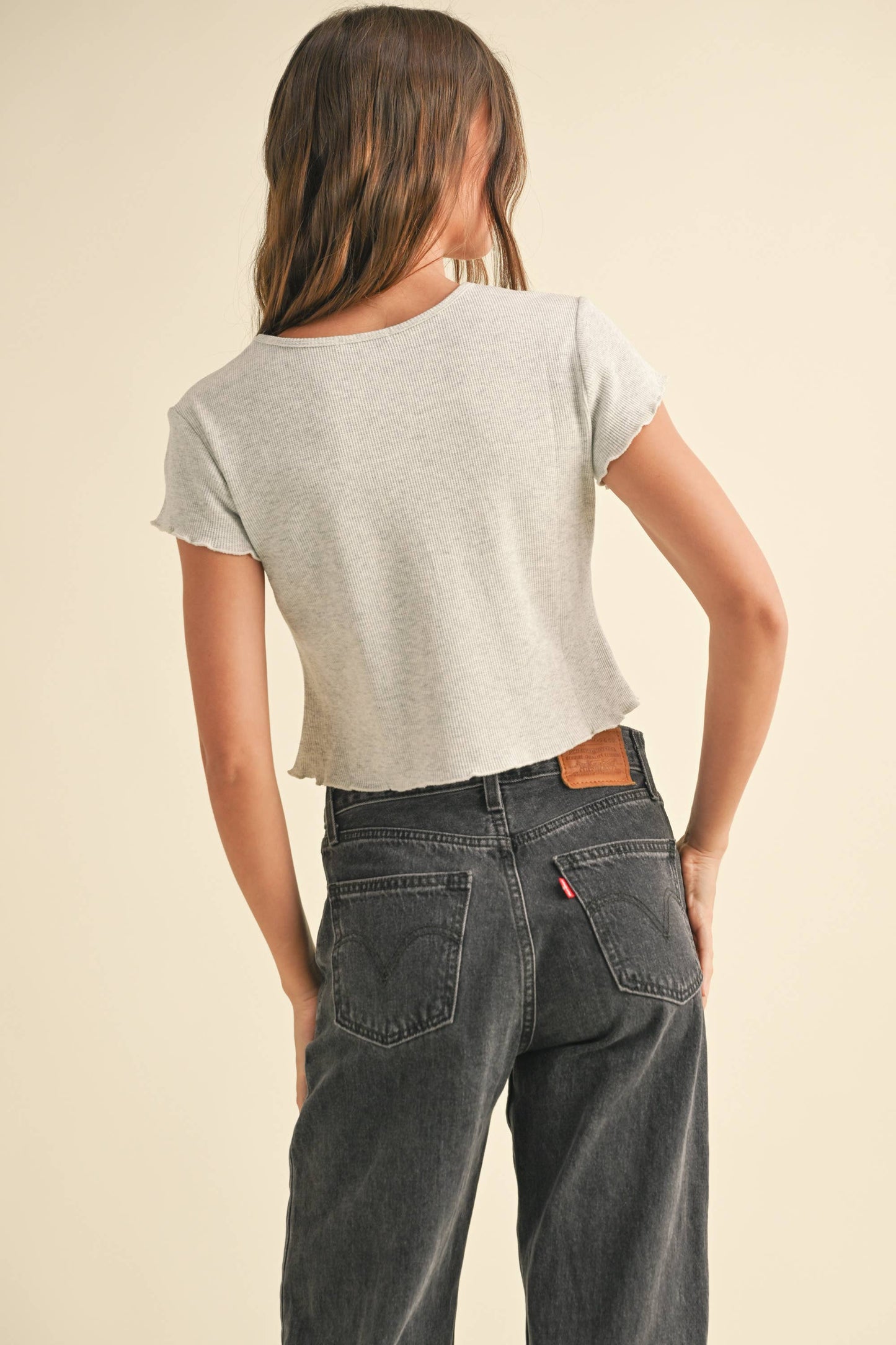 MIOU MUSE - MINI WAFFLE FABRIC SHORT SLEEVE TOP