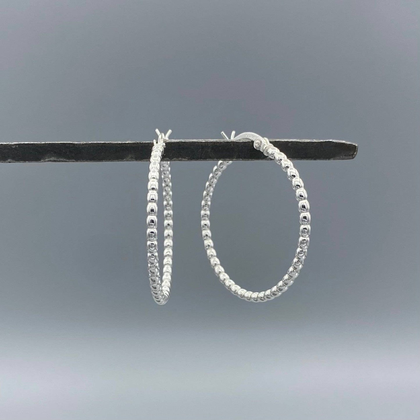 Something Silver - Silver Rice Bead French-lock Hoops
