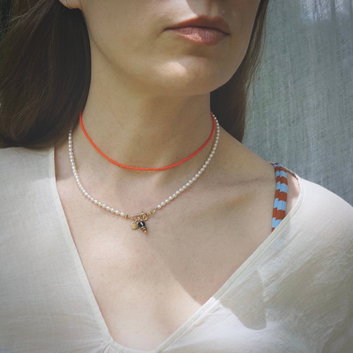 Alice Rise - Mosaic choker in navy/olive, 14"
