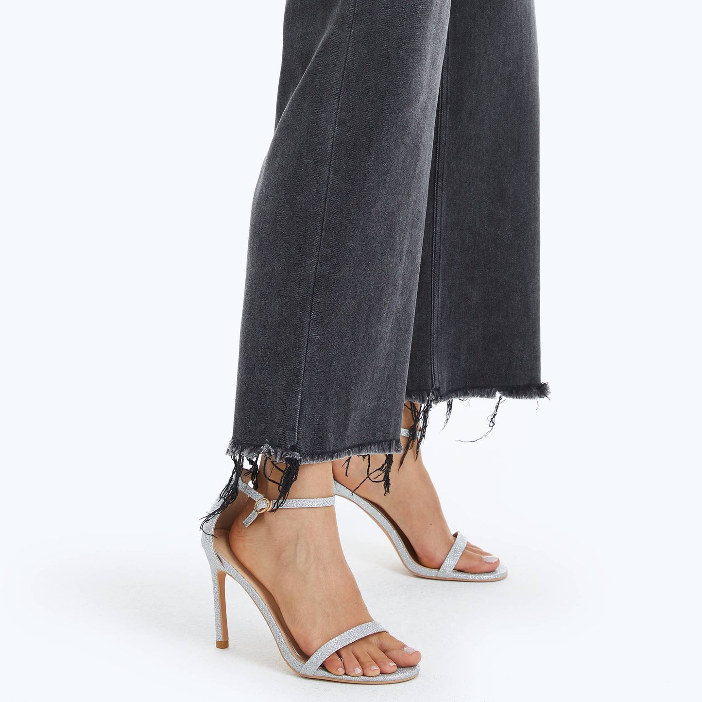 BAYEAS - HIGH RISE WIDE LEG JEANS WITH FRAYED HEM