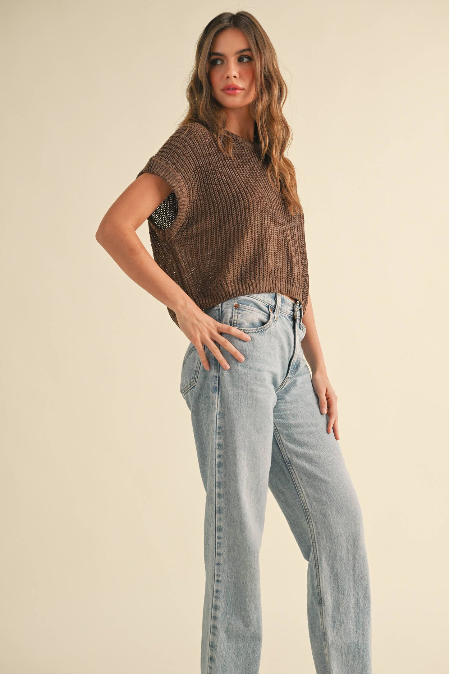 MIOU MUSE - DOLMAN SLEEVE KNITTED TOP - DENIM BLUE