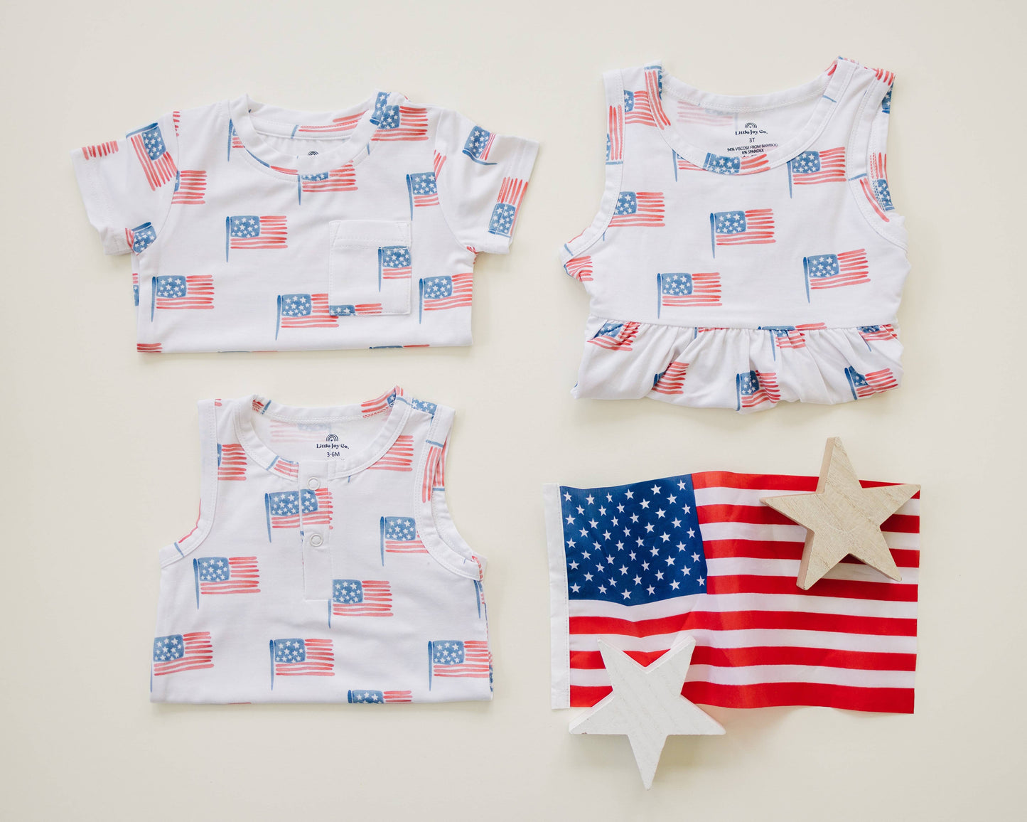 Little Joy Co. - Flag Print Bamboo Baby Romper 4th of July Outfit Sleeveless