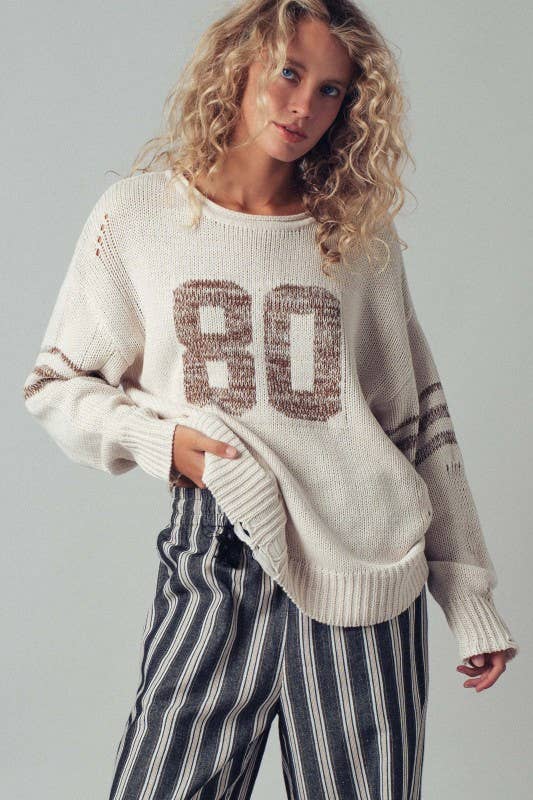 Urban Daizy - Varsity 80 Distressed Knit Pullover