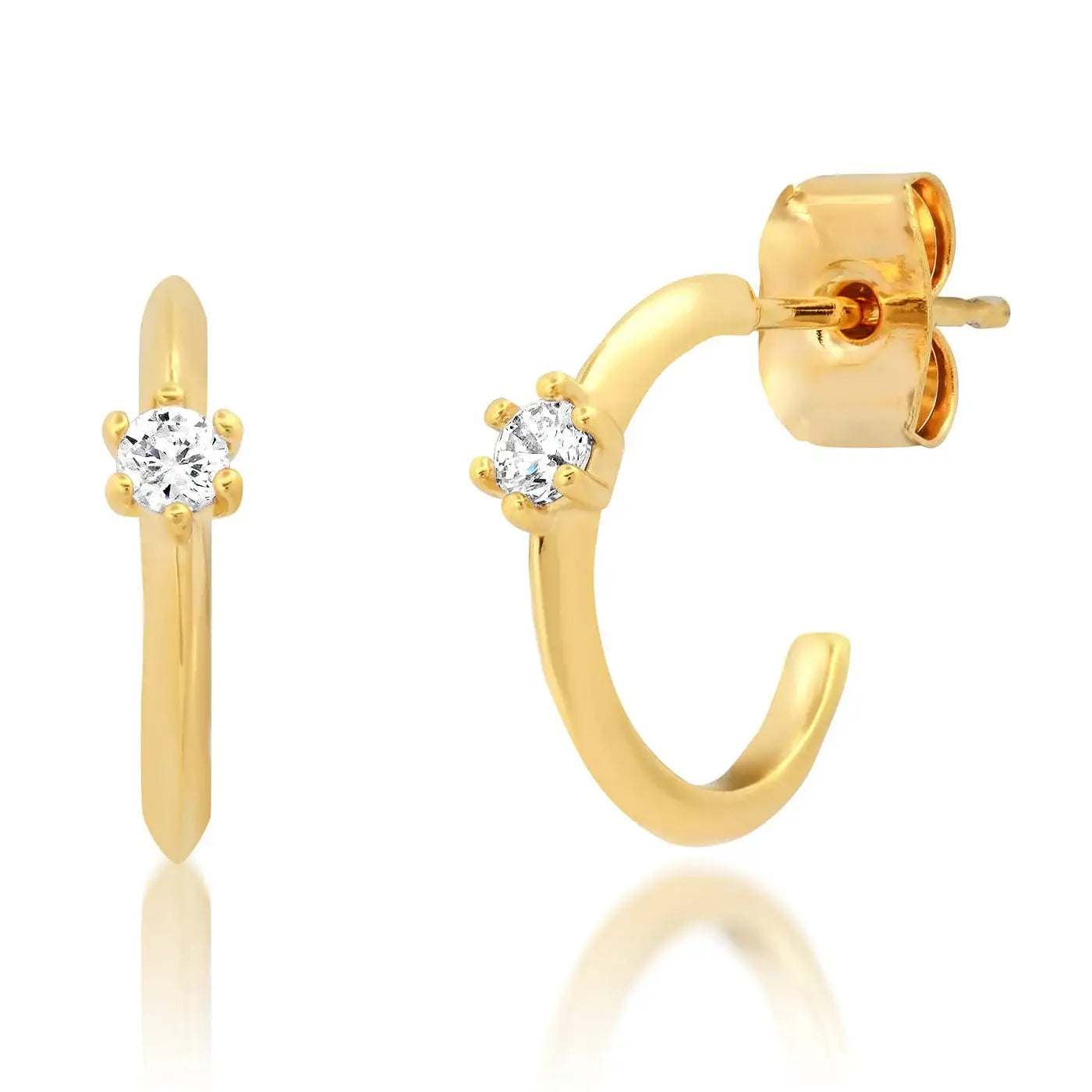 Tai Jewelry - Gold Huggie with Single CZ Accent