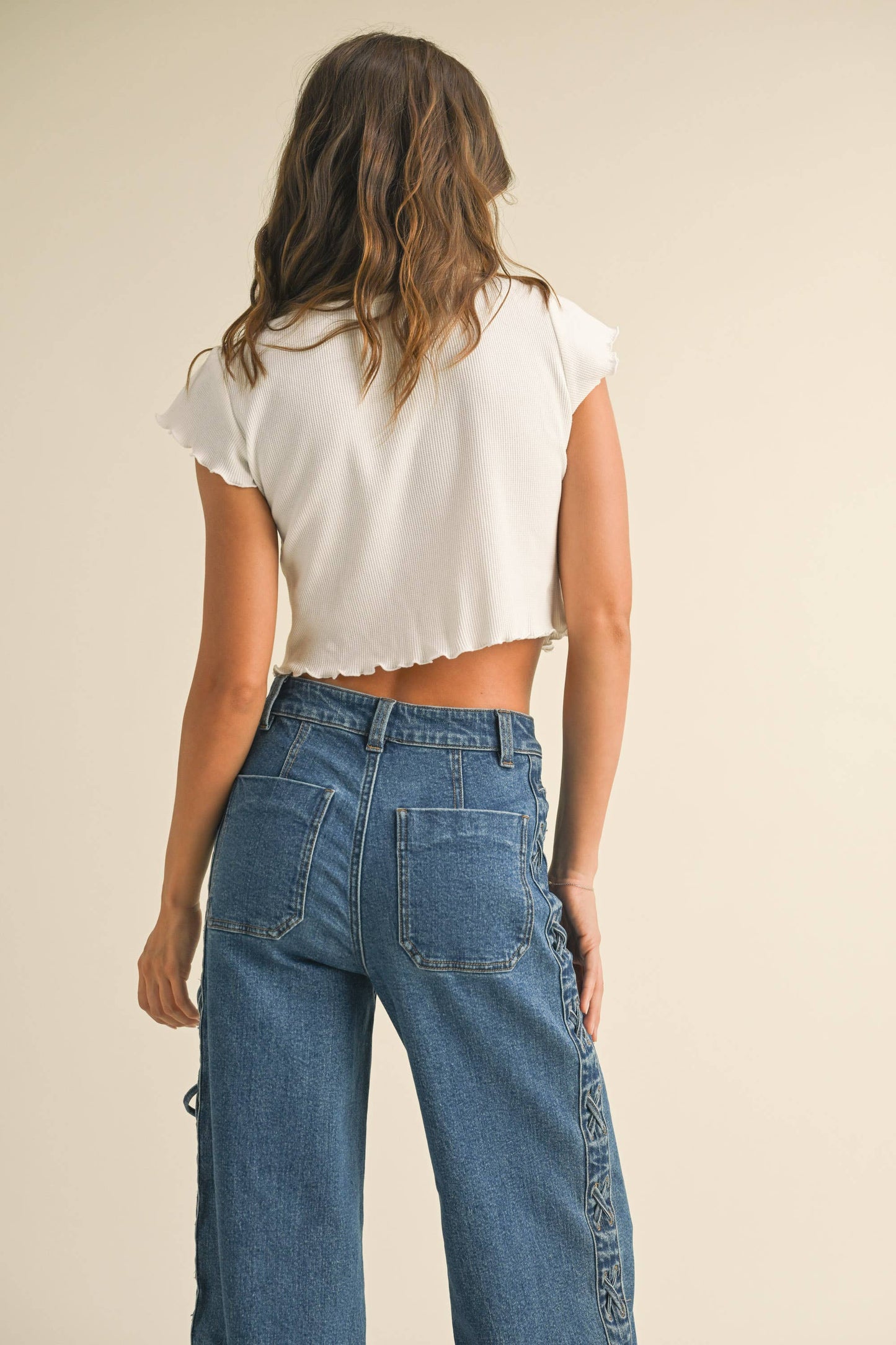 MIOU MUSE - MINI WAFFLE FABRIC SHORT SLEEVE TOP